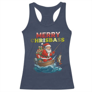 Santa Fishing Christmas Racerback Tank Top Funny Fisherman Merry Chrisbass Xmas TS14 Navy Print Your Wear
