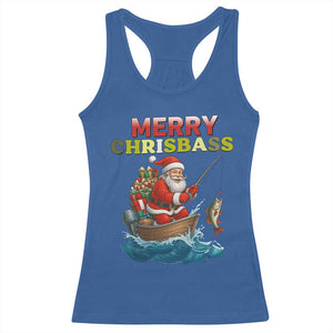 Santa Fishing Christmas Racerback Tank Top Funny Fisherman Merry Chrisbass Xmas TS14 Royal Blue Print Your Wear