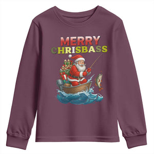 Santa Fishing Christmas Youth Sweatshirt Funny Fisherman Merry Chrisbass Xmas TS14 Maroon Print Your Wear
