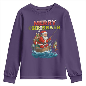 Santa Fishing Christmas Youth Sweatshirt Funny Fisherman Merry Chrisbass Xmas TS14 Purple Print Your Wear