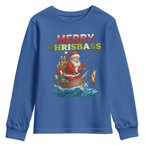 Santa Fishing Christmas Youth Sweatshirt Funny Fisherman Merry Chrisbass Xmas TS14 Royal Blue Print Your Wear