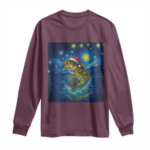 Bass Fish Christmas Long Sleeve Shirt Starry Night Fishing Van Gogh TS14 Maroon Print Your Wear