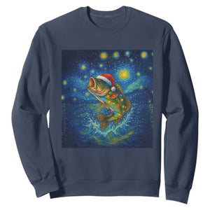 Bass Fish Christmas Sweatshirt Starry Night Fishing Van Gogh TS14 Navy Print Your Wear