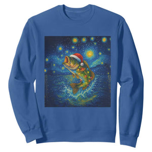 Bass Fish Christmas Sweatshirt Starry Night Fishing Van Gogh TS14 Royal Blue Print Your Wear