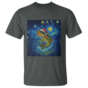 Bass Fish Christmas T Shirt Starry Night Fishing Van Gogh TS14 Dark Heather Print Your Wear