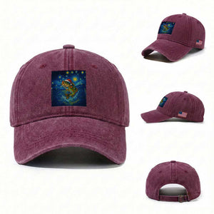 Bass Fish Christmas Washed Cotton Baseball Cap Starry Night Fishing Van Gogh TS14 Washed Cap Universal Fit Burgundy Print Your Wear