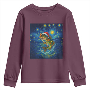 Bass Fish Christmas Youth Sweatshirt Starry Night Fishing Van Gogh TS14 Maroon Print Your Wear
