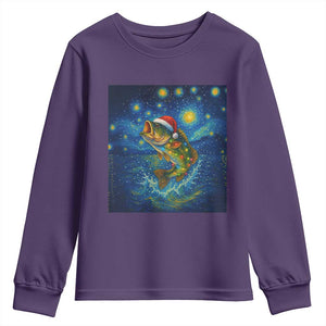 Bass Fish Christmas Youth Sweatshirt Starry Night Fishing Van Gogh TS14 Purple Print Your Wear