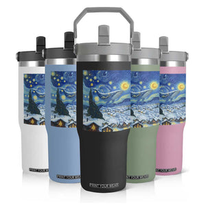 Whale Christmas Flip Straw Tumbler Stary Night Van Gogh Christmas TS14 Print Your Wear