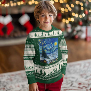 Whale Xmas Ugly Christmas Sweater Stary Night Van Gogh Xmas TS14 Forest Green Beige Print Your Wear