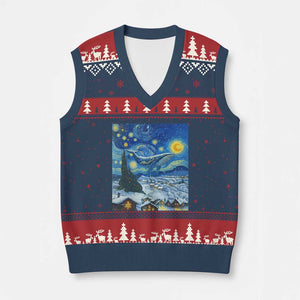 Whale Xmas V-Neck Knit Sweater Vest Stary Night Van Gogh Xmas TS14 Navy Red Print Your Wear