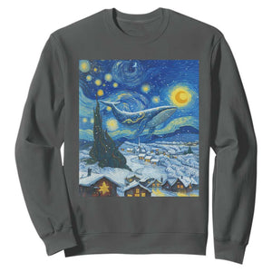 Whale Christmas Sweatshirt Stary Night Van Gogh Christmas TS14 Dark Heather Print Your Wear