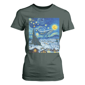 Whale Christmas T Shirt For Women Stary Night Van Gogh Christmas TS14 Dark Forest Green Print Your Wear