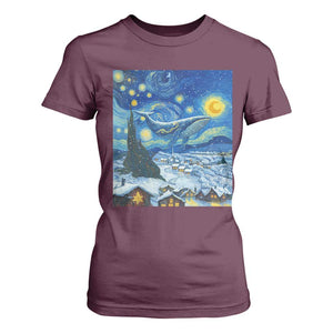 Whale Christmas T Shirt For Women Stary Night Van Gogh Christmas TS14 Maroon Print Your Wear