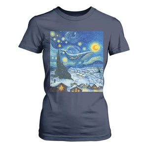 Whale Christmas T Shirt For Women Stary Night Van Gogh Christmas TS14 Navy Print Your Wear