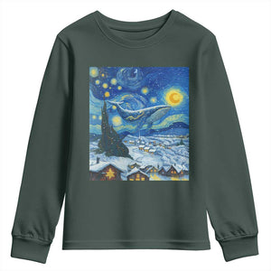 Whale Christmas Youth Sweatshirt Stary Night Van Gogh Christmas TS14 Dark Forest Green Print Your Wear