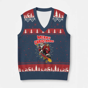 Santa Skateboarding Xmas V-Neck Knit Sweater Vest Funny Skater Xmas TS14 Navy Red Print Your Wear