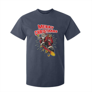 Santa Skateboarding Christmas T Shirt For Kid Funny Skater Xmas TS14 Navy Print Your Wear