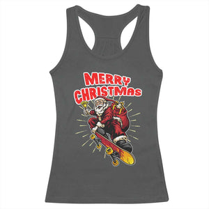 Santa Skateboarding Christmas Racerback Tank Top Funny Skater Xmas TS14 Dark Heather Print Your Wear