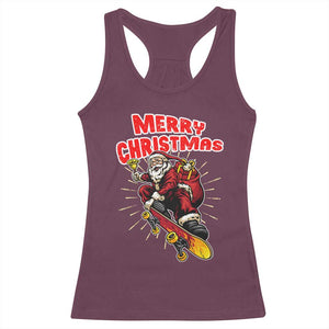 Santa Skateboarding Christmas Racerback Tank Top Funny Skater Xmas TS14 Maroon Print Your Wear