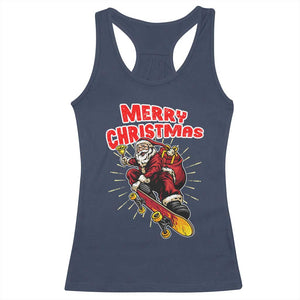 Santa Skateboarding Christmas Racerback Tank Top Funny Skater Xmas TS14 Navy Print Your Wear