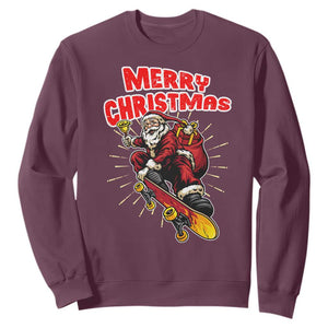 Santa Skateboarding Christmas Sweatshirt Funny Skater Xmas TS14 Maroon Print Your Wear