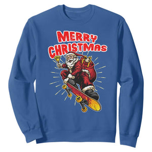 Santa Skateboarding Christmas Sweatshirt Funny Skater Xmas TS14 Royal Blue Print Your Wear