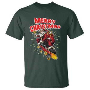 Santa Skateboarding Christmas T Shirt Funny Skater Xmas TS14 Dark Forest Green Print Your Wear