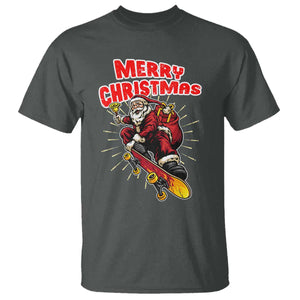 Santa Skateboarding Christmas T Shirt Funny Skater Xmas TS14 Dark Heather Print Your Wear
