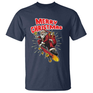 Santa Skateboarding Christmas T Shirt Funny Skater Xmas TS14 Navy Print Your Wear