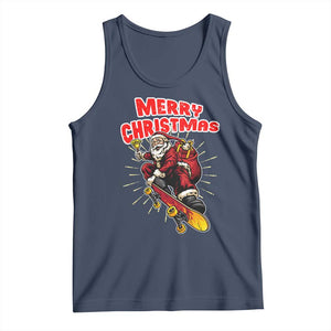 Santa Skateboarding Christmas Tank Top Funny Skater Xmas TS14 Navy Print Your Wear