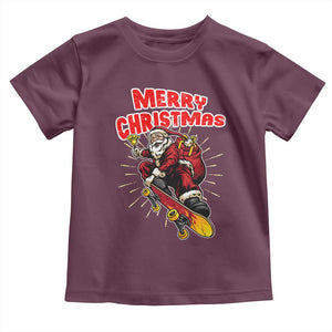 Santa Skateboarding Christmas Toddler T Shirt Funny Skater Xmas TS14 Maroon Print Your Wear