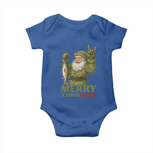 Funny Santa Camo Fishing Baby Onesie Merry Chrisbass TS14 Royal Blue Print Your Wear