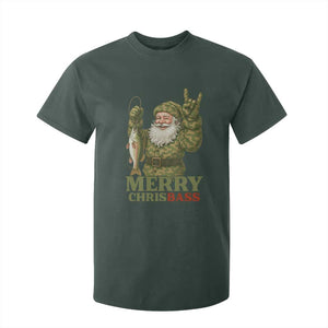 Funny Santa Camo Fishing T Shirt For Kid Merry Chrisbass TS14 Dark Forest Green Print Your Wear