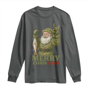 Funny Santa Camo Fishing Long Sleeve Shirt Merry Chrisbass TS14 Dark Heather Print Your Wear