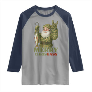 Funny Santa Camo Fishing Raglan Shirt Merry Chrisbass TS14 Sport Gray Navy Print Your Wear