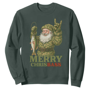 Funny Santa Camo Fishing Sweatshirt Merry Chrisbass TS14 Dark Forest Green Print Your Wear