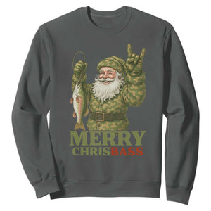 Funny Santa Camo Fishing Sweatshirt Merry Chrisbass TS14 Dark Heather Print Your Wear