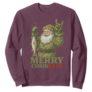 Funny Santa Camo Fishing Sweatshirt Merry Chrisbass TS14 Maroon Print Your Wear