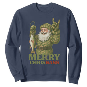 Funny Santa Camo Fishing Sweatshirt Merry Chrisbass TS14 Navy Print Your Wear
