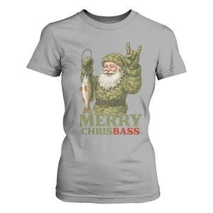 Funny Santa Camo Fishing T Shirt For Women Merry Chrisbass TS14 Sport Gray Print Your Wear