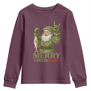 Funny Santa Camo Fishing Youth Sweatshirt Merry Chrisbass TS14 Maroon Print Your Wear