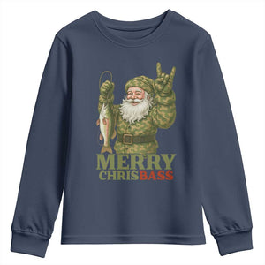 Funny Santa Camo Fishing Youth Sweatshirt Merry Chrisbass TS14 Navy Print Your Wear
