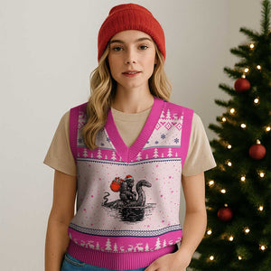 Funny Bigfoot Xmas V-Neck Knit Sweater Vest Sasquatch Loch Ness Cryptid Xmas TS14 Hot Pink Print Your Wear