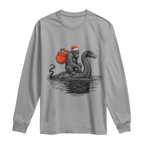 Funny Bigfoot Christmas Long Sleeve Shirt Sasquatch Loch Ness Cryptid Xmas TS14 Sport Gray Print Your Wear