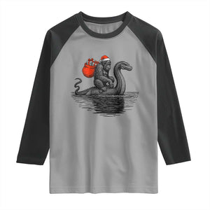 Funny Bigfoot Christmas Raglan Shirt Sasquatch Loch Ness Cryptid Xmas TS14 Sport Gray Black Print Your Wear