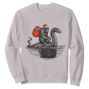 Funny Bigfoot Christmas Sweatshirt Sasquatch Loch Ness Cryptid Xmas TS14 Ice Gray Print Your Wear