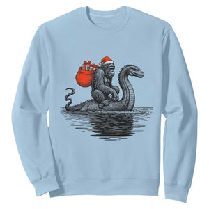 Funny Bigfoot Christmas Sweatshirt Sasquatch Loch Ness Cryptid Xmas TS14 Light Blue Print Your Wear