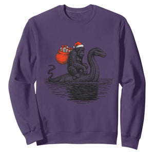 Funny Bigfoot Christmas Sweatshirt Sasquatch Loch Ness Cryptid Xmas TS14 Purple Print Your Wear