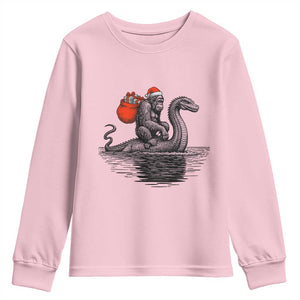 Funny Bigfoot Christmas Youth Sweatshirt Sasquatch Loch Ness Cryptid Xmas TS14 Light Pink Print Your Wear